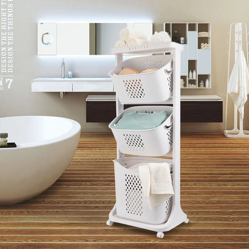 Organizer 3 Tier Shelf Rolling Cart Sorter Storage Laundry Hamper Basket