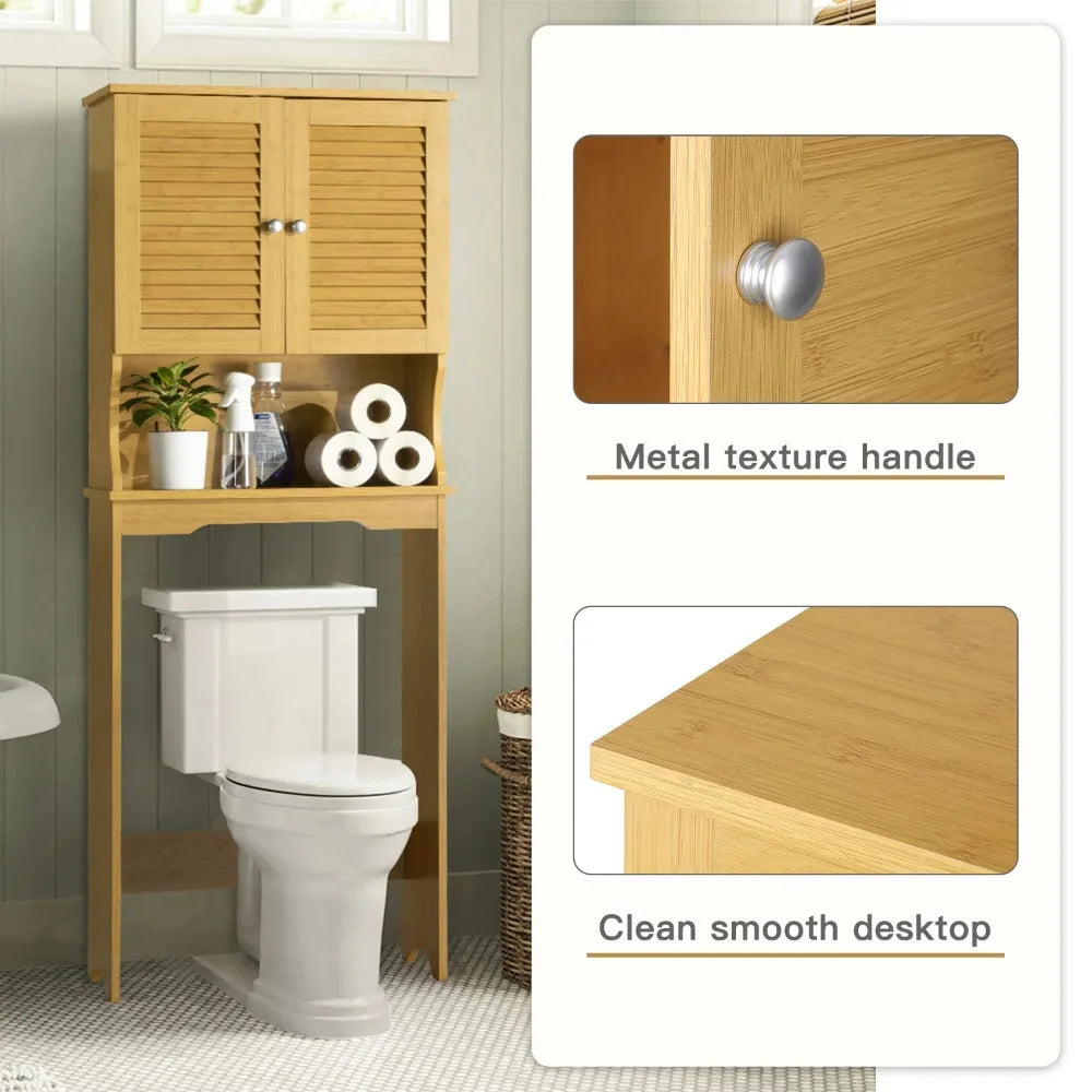 Freestanding Toilet Storage Rack with Open Shelf & Cabinet