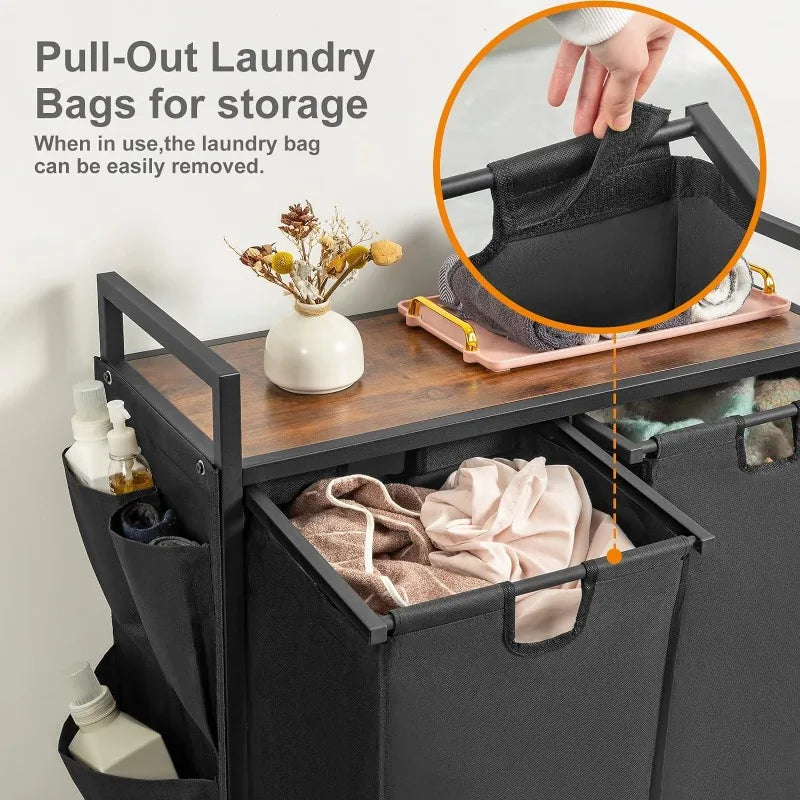 Iron-Made Laundry Sorter with Top Shelf and 2 Removable Bags