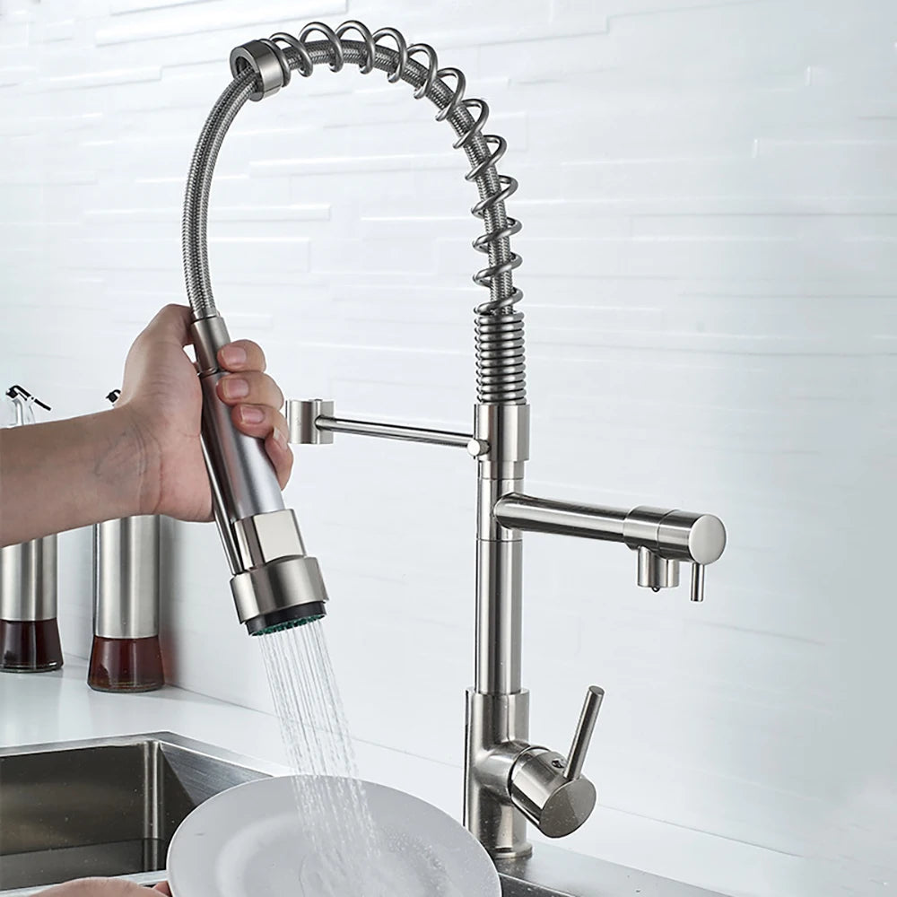 Brushed Spring Pull Down Kitchen Sink Faucet