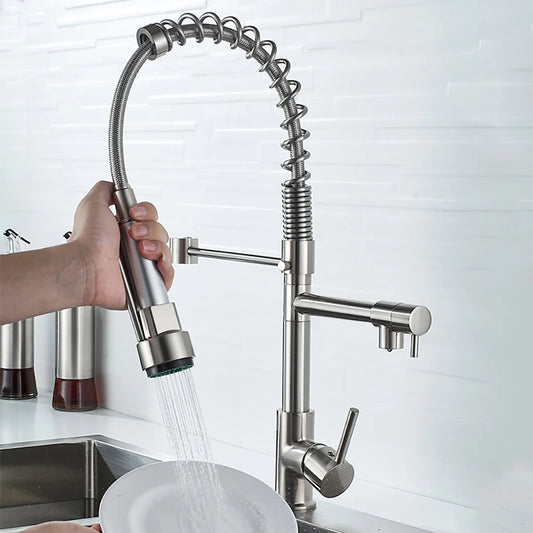 Brushed Spring Pull Down Kitchen Sink Faucet