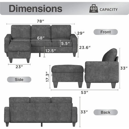 L-Shaped Convertible Combination Memory Foam Sofa Bed