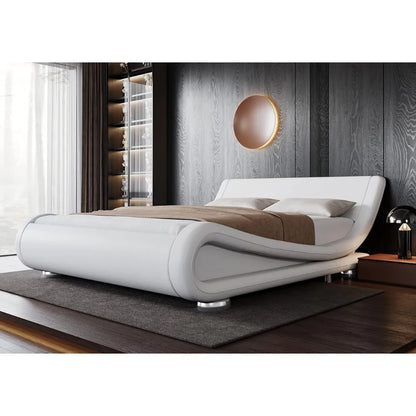 Full-size bed frame with ergonomic and adjustable headboard