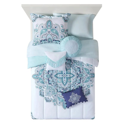 Teal Medallion 8-Piece Bed in a Bag Comforter Set