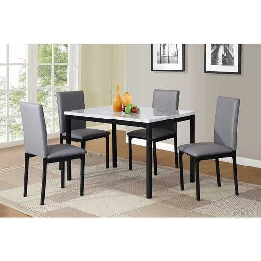 5 Piece Laminated Faux Marble Top Table and Chair Set