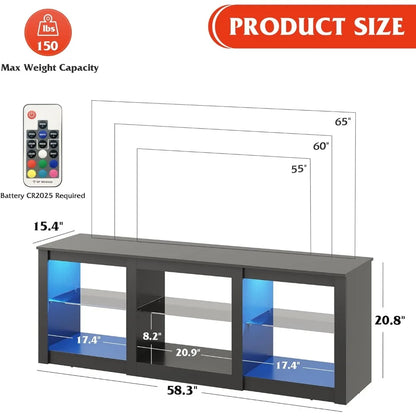 TV Bracket with LED Light for up to 65 inches with glass stand