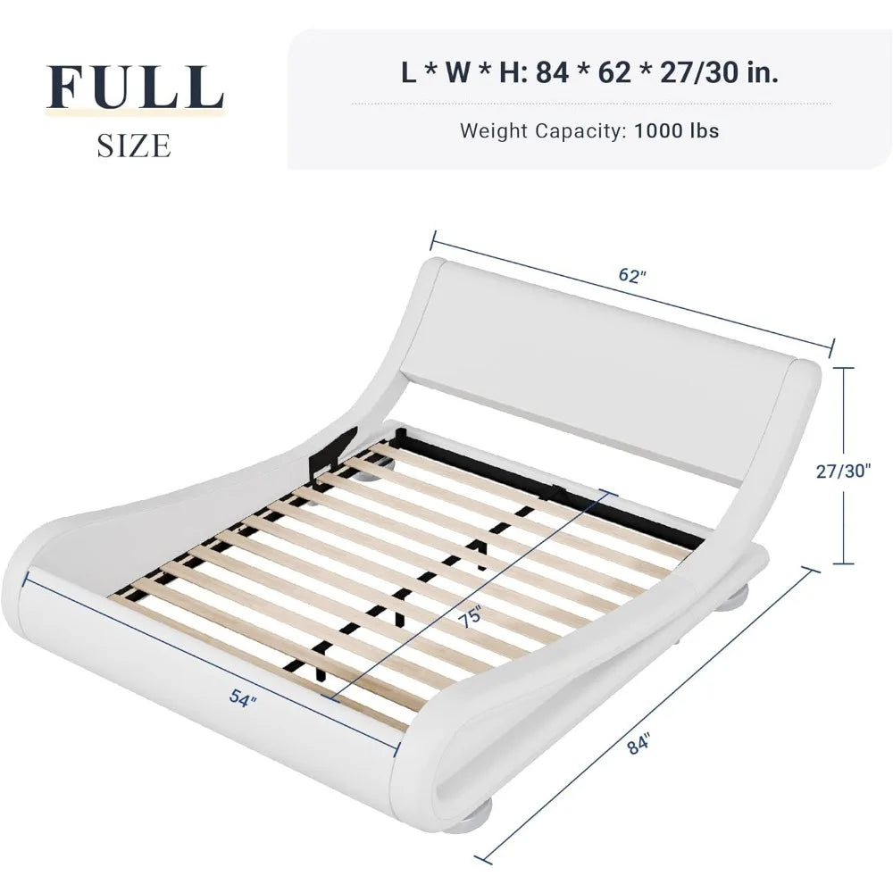 Full-size bed frame with ergonomic and adjustable headboard