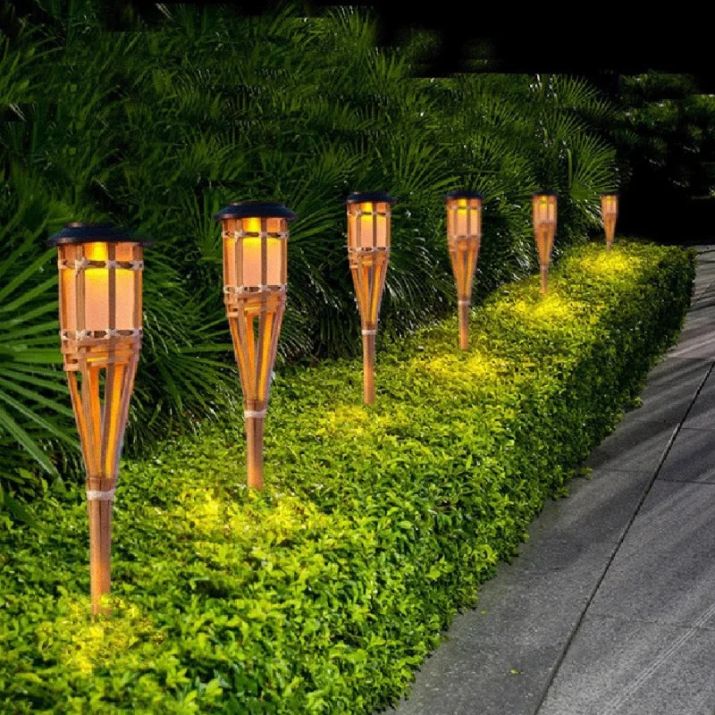 Bamboo Solar LED Flame Lawn Lamp