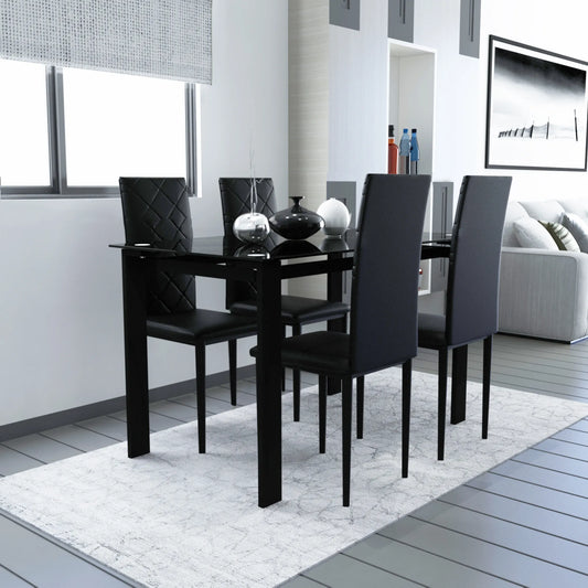 Modern Tempered Glass Black Dining Table Chair Set