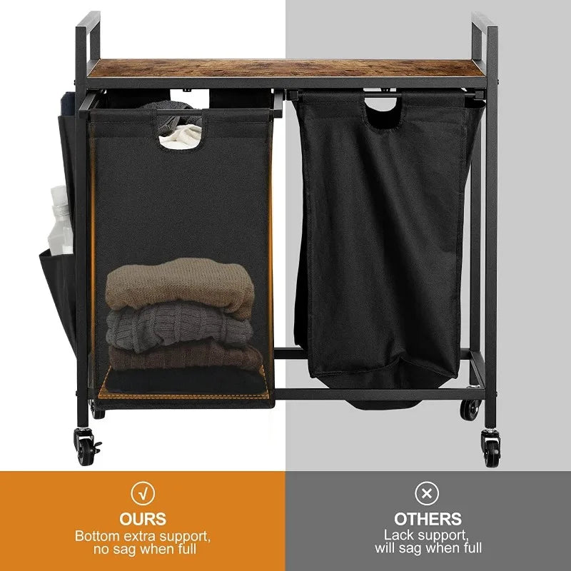 Iron-Made Laundry Sorter with Top Shelf and 2 Removable Bags