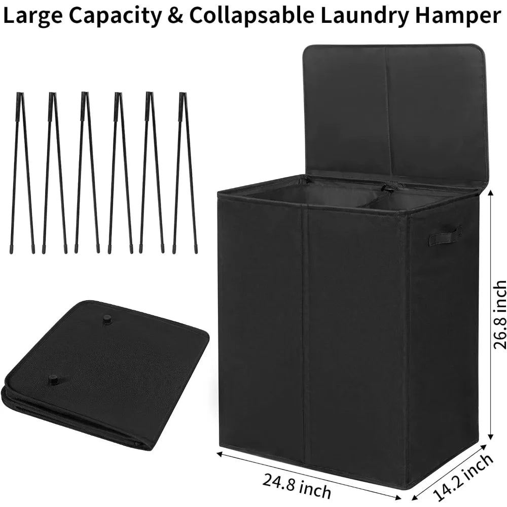 154L Double Laundry Hamper with Lid and Removable Laundry Bags