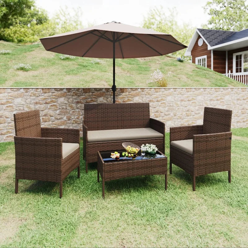 4 Piece Outdoor Wicker Rattan Backyard Chairs