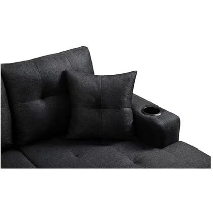 L-shaped upholstered fold-down sofa bed with reversible chaise