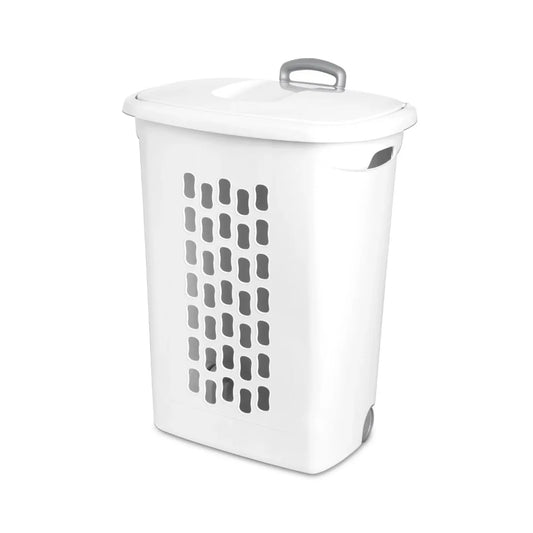 Wheeled Laundry Hamper Plastic, White, Set of 2 Storage Box, Clothes Organizer, Dirty Clothes Basket