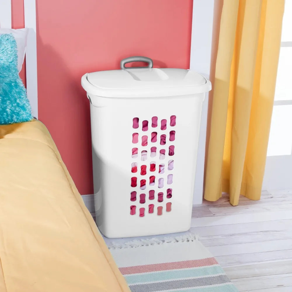 Wheeled Laundry Hamper Plastic, White, Set of 2 Storage Box, Clothes Organizer, Dirty Clothes Basket