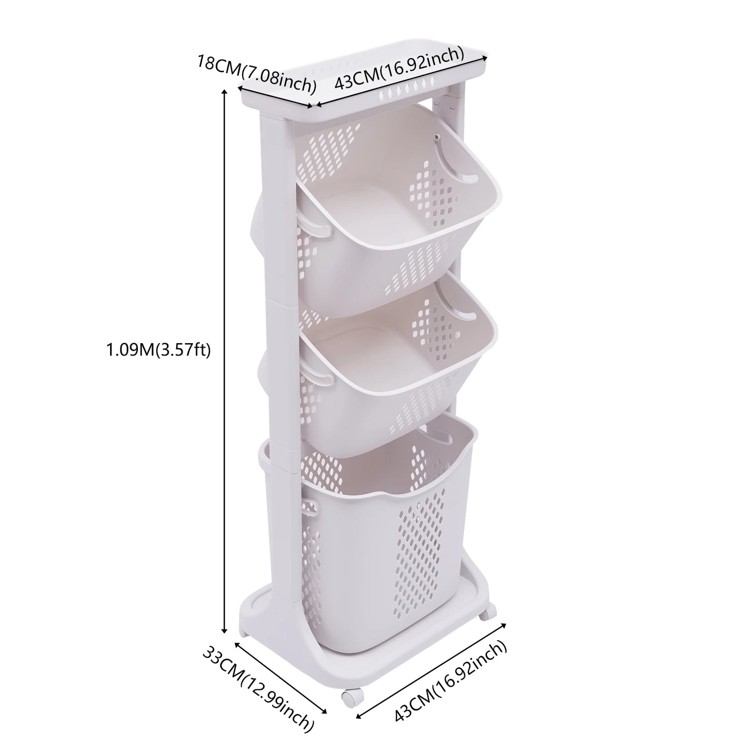 Organizer 3 Tier Shelf Rolling Cart Sorter Storage Laundry Hamper Basket