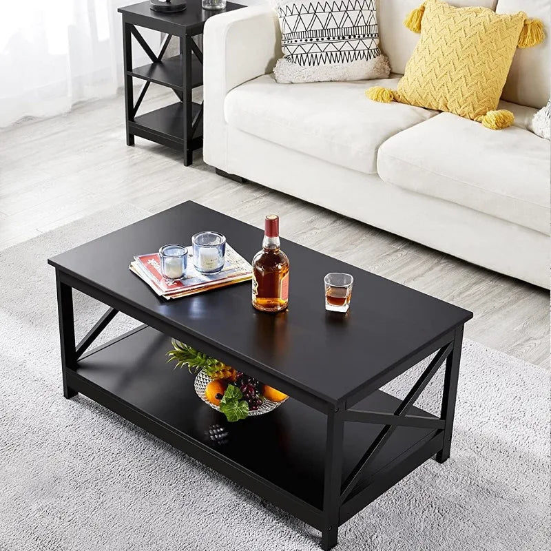 Coffee Table Living Room Furniture Table with Storage Shelf