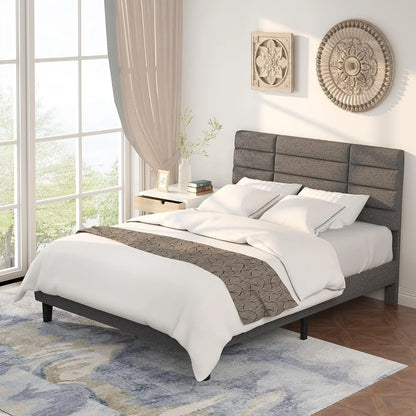 Queen Size Upholstered Platform Beds with Headboard