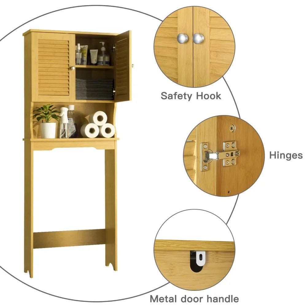Freestanding Toilet Storage Rack with Open Shelf & Cabinet