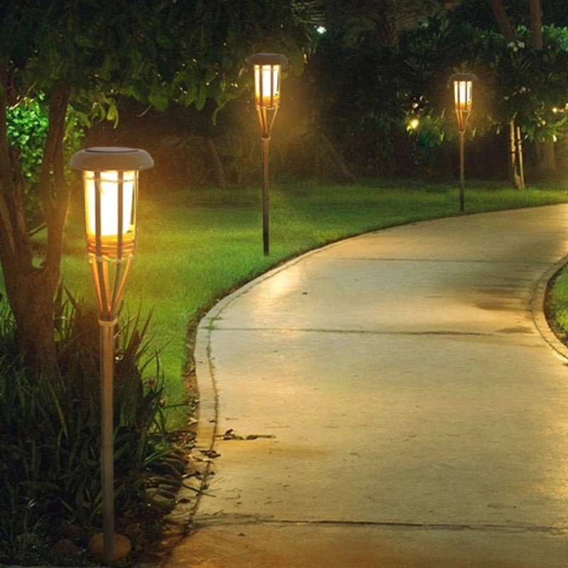 Bamboo Solar LED Flame Lawn Lamp