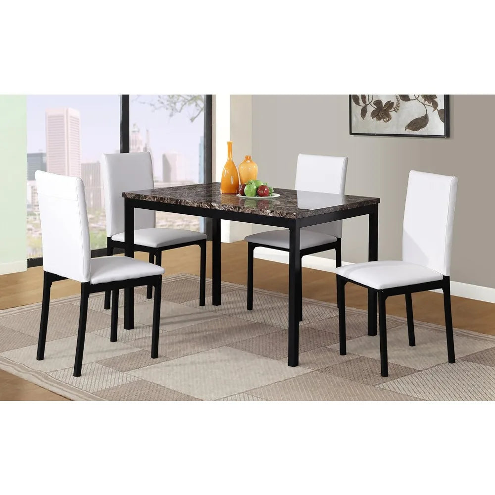 5 Piece Laminated Faux Marble Top Table and Chair Set