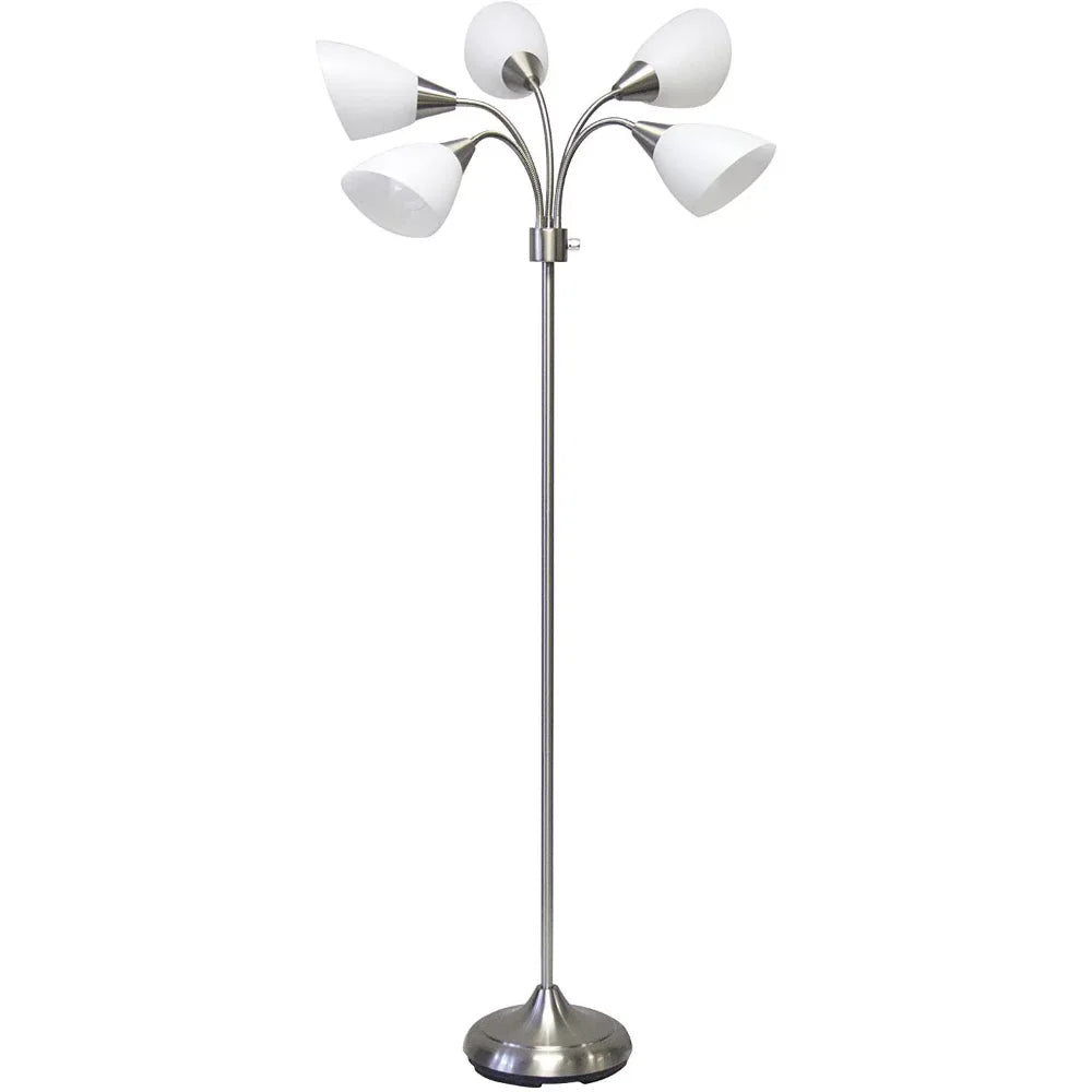 Five Light White Frosted Plastic Shade Floor Lamp