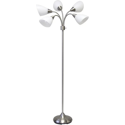 Five Light White Frosted Plastic Shade Floor Lamp