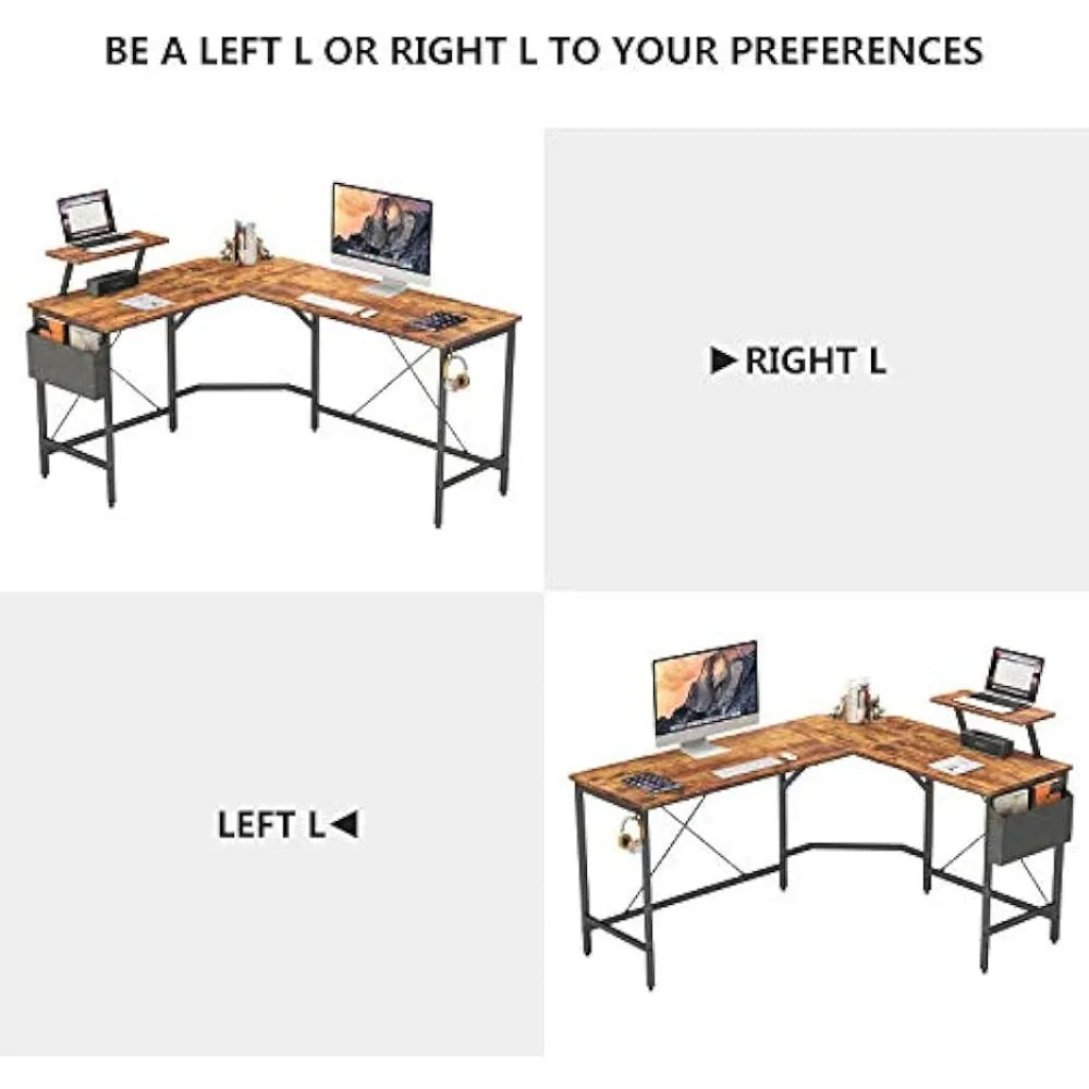 L-Shaped Home Office Computer Desk with Monitor Stand