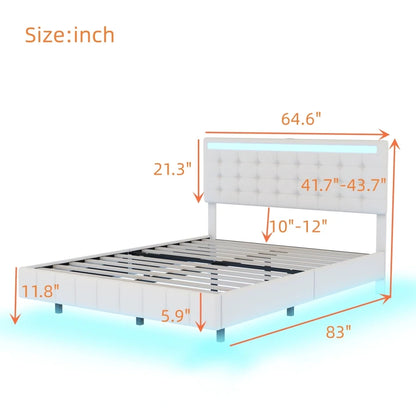 Queen Size Floating Bed Frame with LED Lights and USB Ports