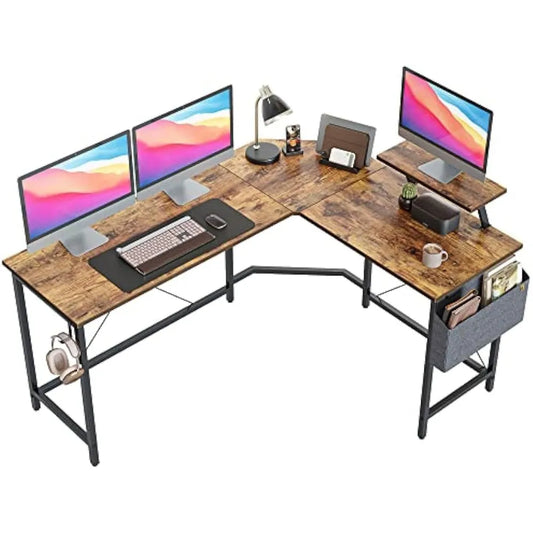 L-Shaped Home Office Computer Desk with Monitor Stand