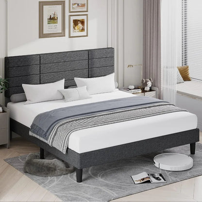 Queen Size Upholstered Platform Beds with Headboard