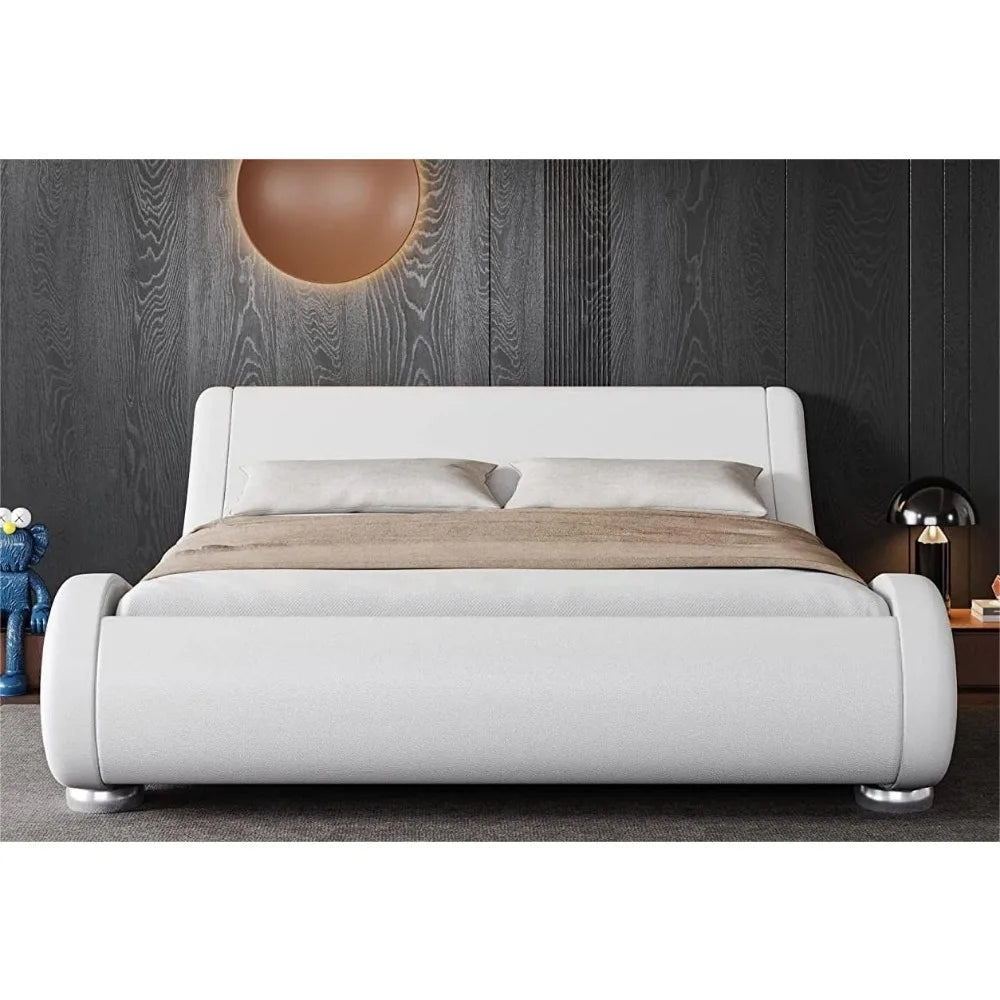 Full-size bed frame with ergonomic and adjustable headboard