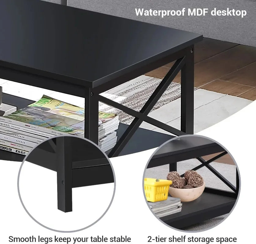 Coffee Table Living Room Furniture Table with Storage Shelf