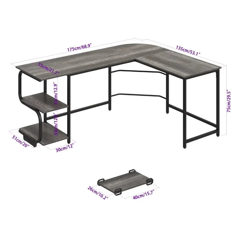 L-Shaped Wood Computer Desk Workstation