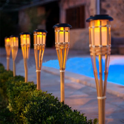 Bamboo Solar LED Flame Lawn Lamp