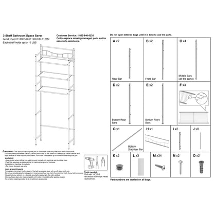 Over The Toilet Steel 3-Shelf Storage