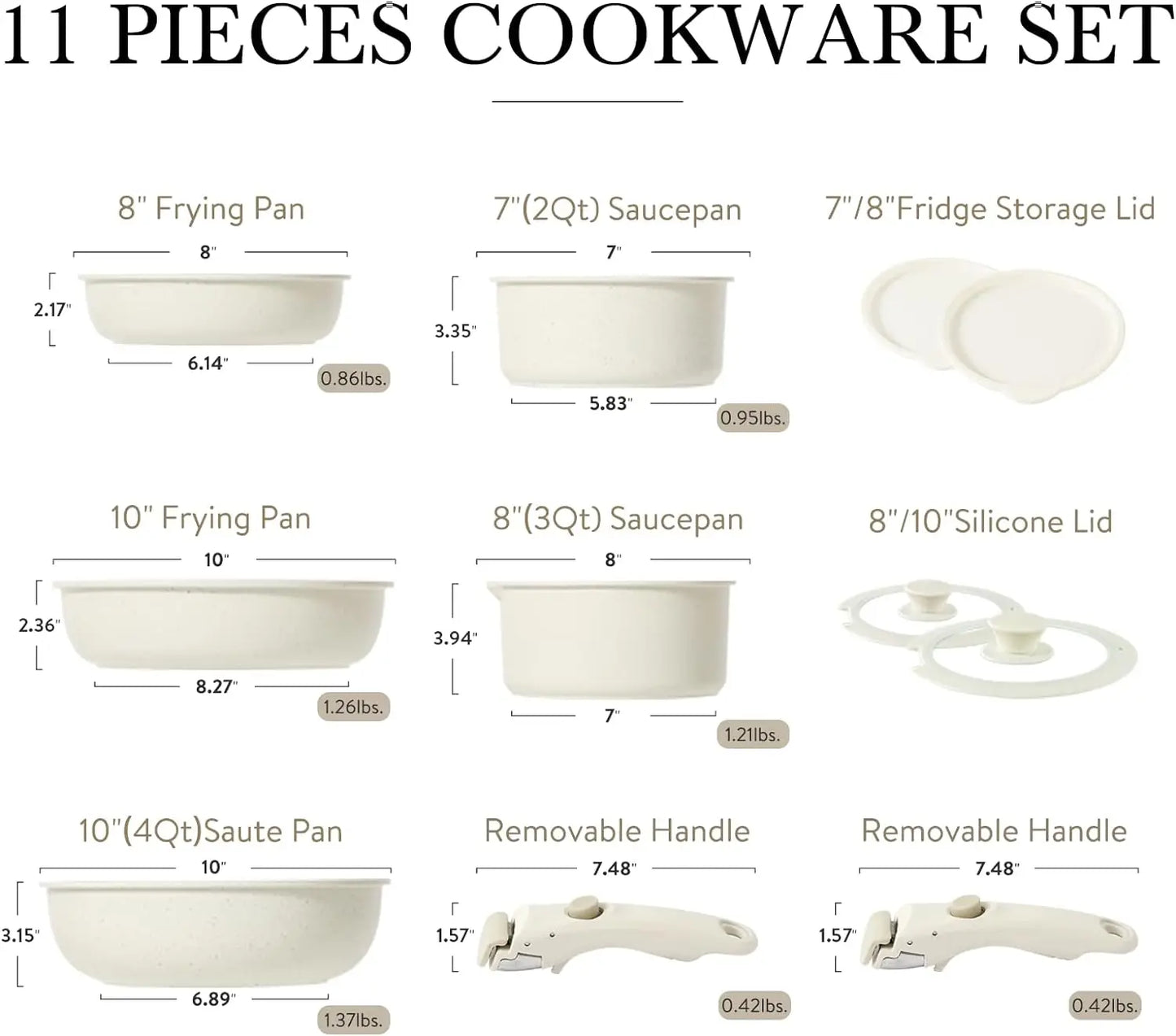 11pcs Nonstick Cookware with Removable Handle