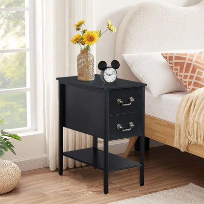 Bedside Table with Drawers and Storage Shelves