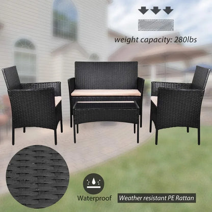 4 Pieces Patio Rattan Chair Wicker Set