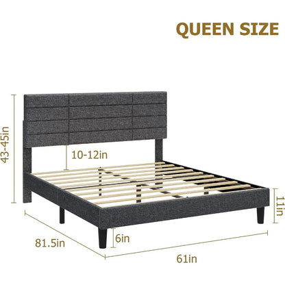 Queen Size Upholstered Platform Beds with Headboard