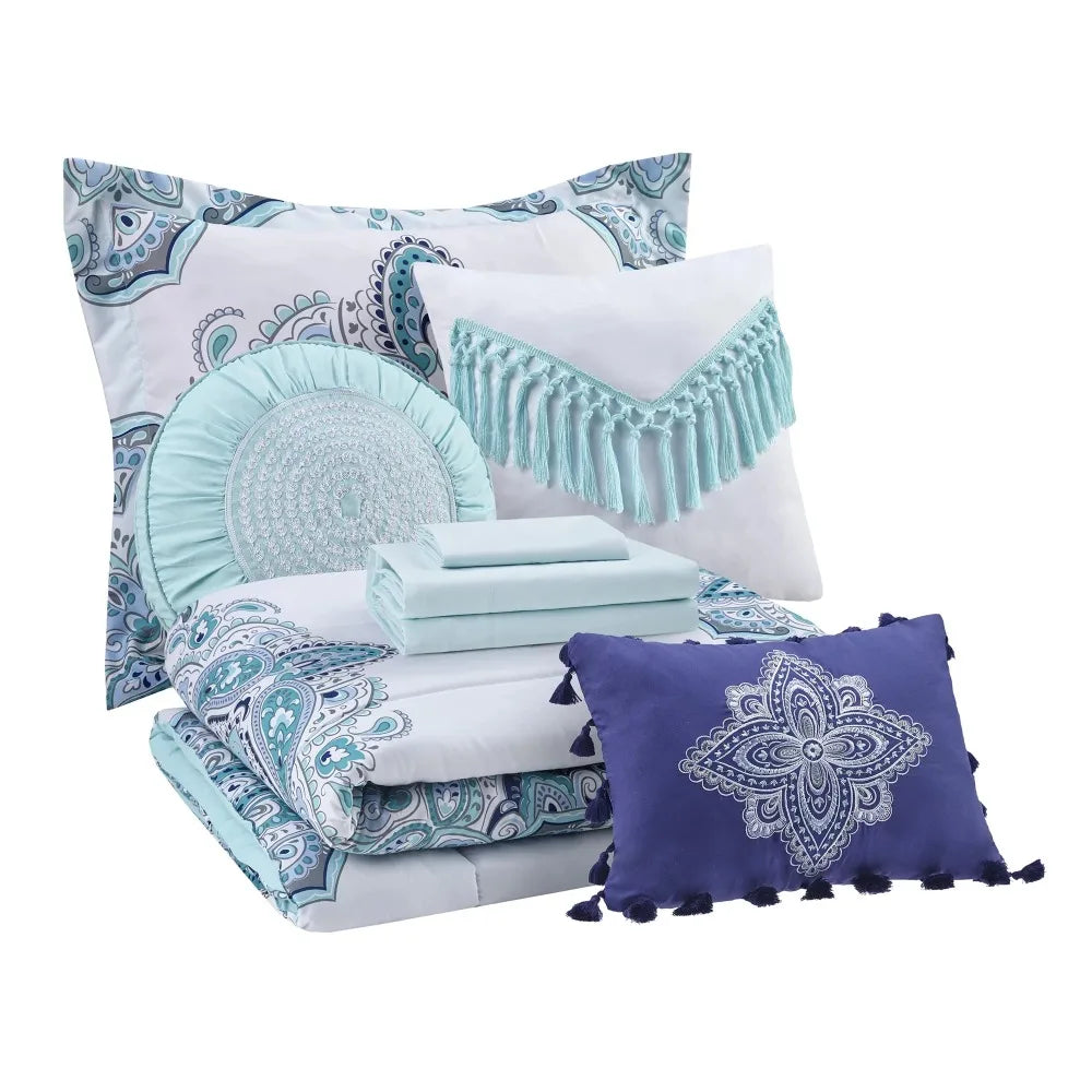 Teal Medallion 8-Piece Bed in a Bag Comforter Set