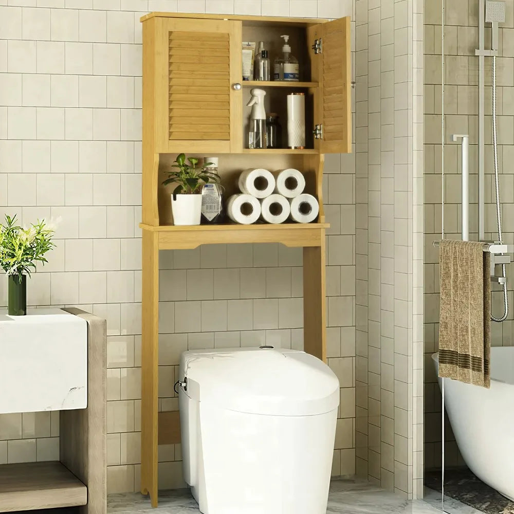 Freestanding Toilet Storage Rack with Open Shelf & Cabinet