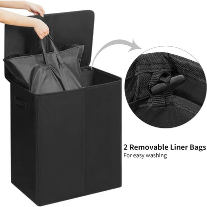 154L Double Laundry Hamper with Lid and Removable Laundry Bags