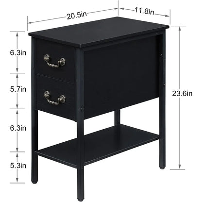 Bedside Table with Drawers and Storage Shelves