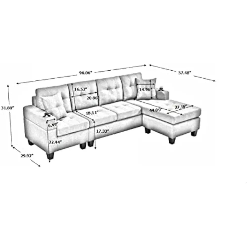 L-shaped upholstered fold-down sofa bed with reversible chaise