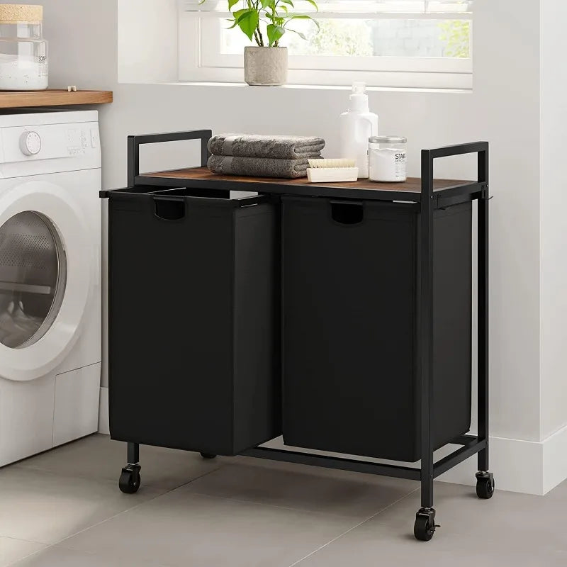 Iron-Made Laundry Sorter with Top Shelf and 2 Removable Bags