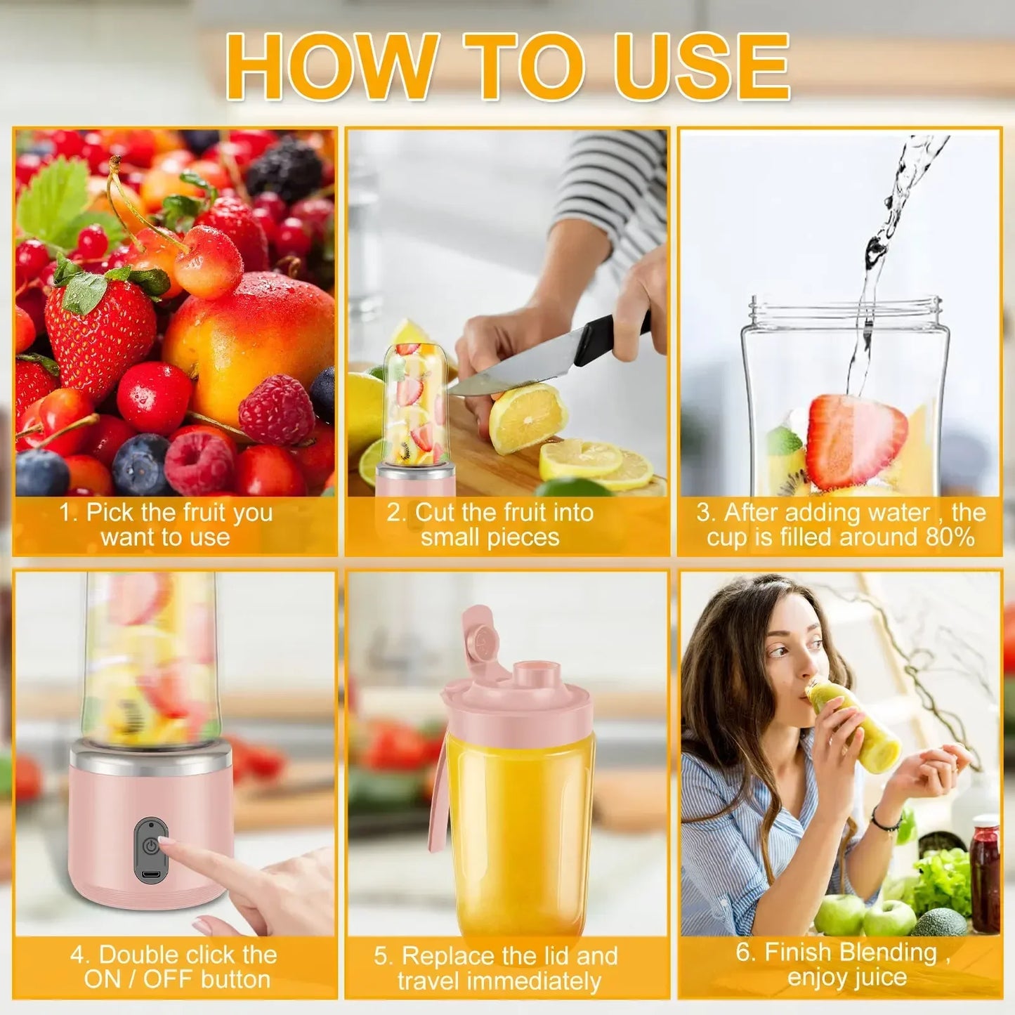 Mini Portable 6 Blades Juicer Blender Cup