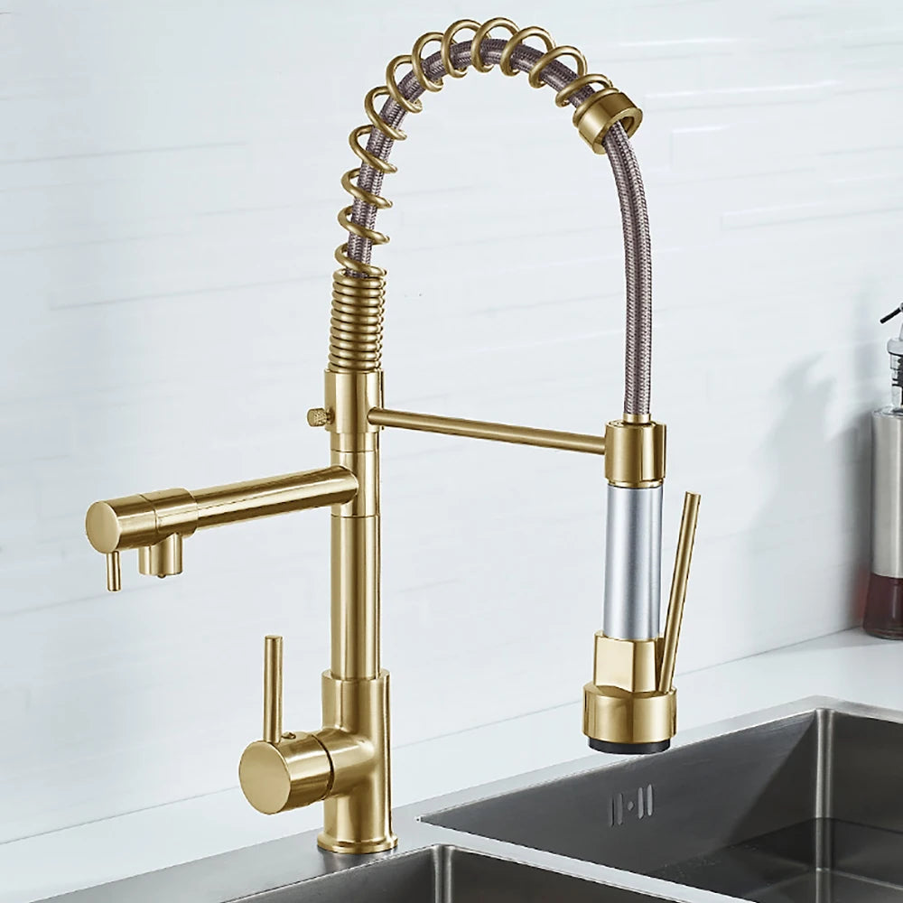 Brushed Spring Pull Down Kitchen Sink Faucet