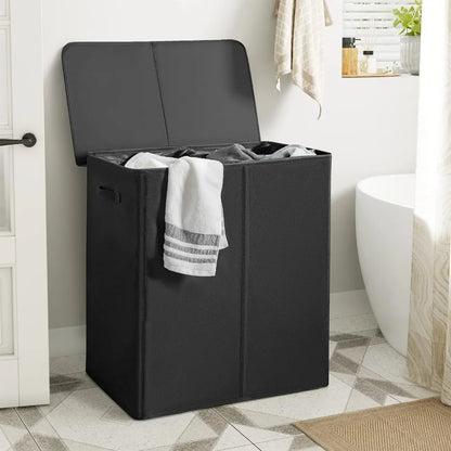 154L Double Laundry Hamper with Lid and Removable Laundry Bags