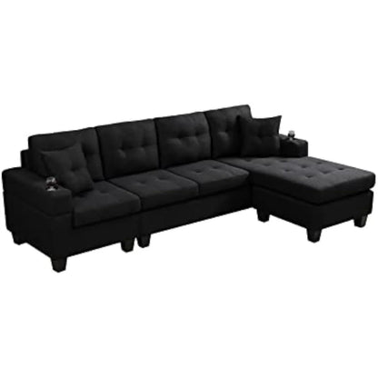 L-shaped upholstered fold-down sofa bed with reversible chaise